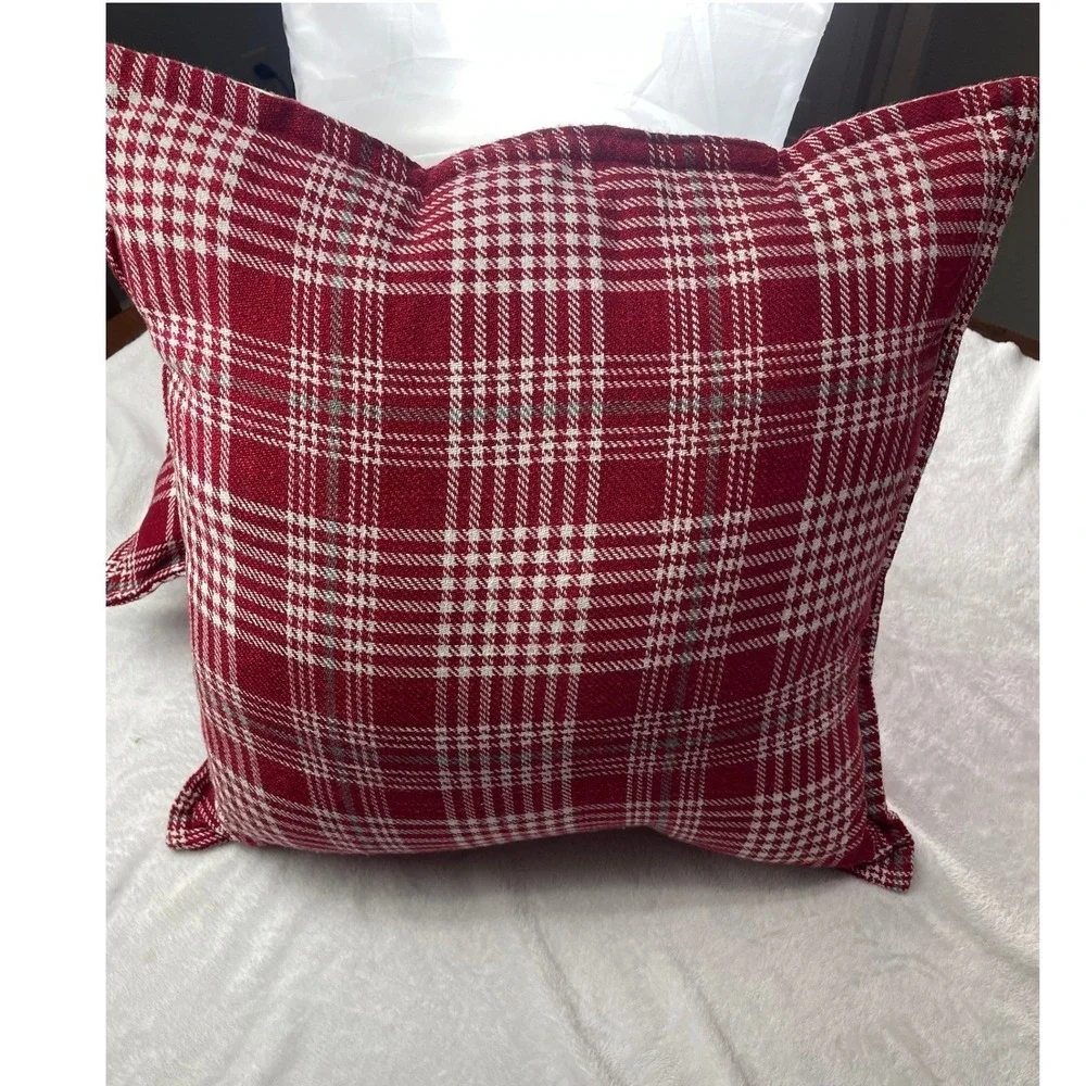 Set of 2 Red White Plaid Square Throw Pillows 18x18 Farmhouse Holiday Decor
